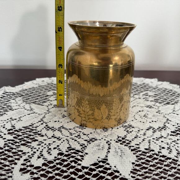 Vintage Brass Water Pot Vase India 5 InchTall 4 Inch Base Brass Home Decor - Picture 3 of 7